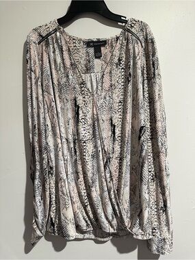 INC International Concepts Blush Snake-Print Wrap Blouse